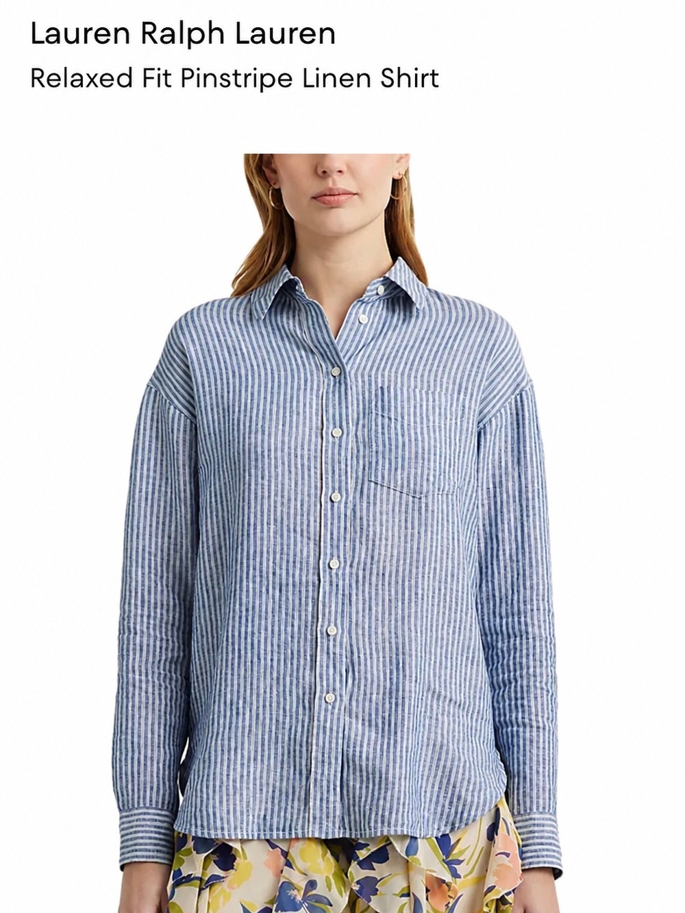 New Ralph Lauren Blue and White Striped Linen Button-Up Shirt
